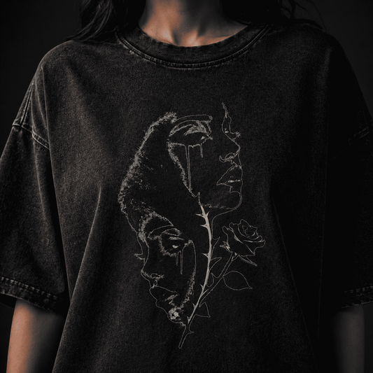 Oversized Gothic Shirt Dual Faces Thorn Rose CHAOSBORN - Chaos Born
