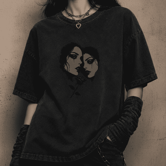 Oversized Gothic Shirt Twin Souls Black Rose CHAOSBORN - Chaos Born