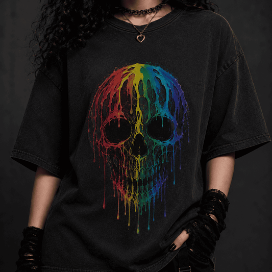 Oversized Skull Graphic Shirt Rainbow Drip CHAOSBORN - Chaos Born