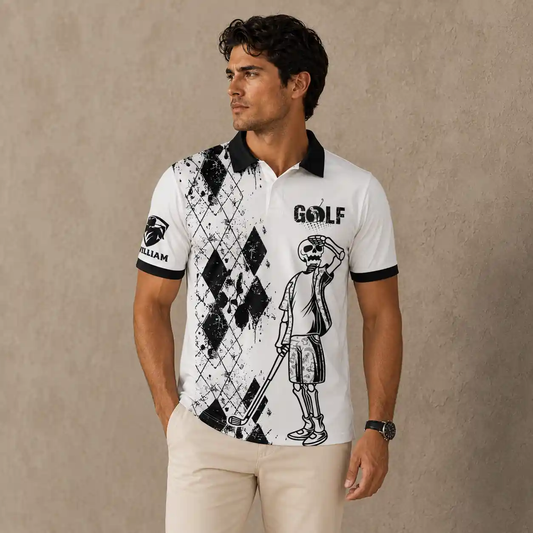 Funny Golf Shirt Mens Skeleton Argyle Polo Shirt Chaosborn