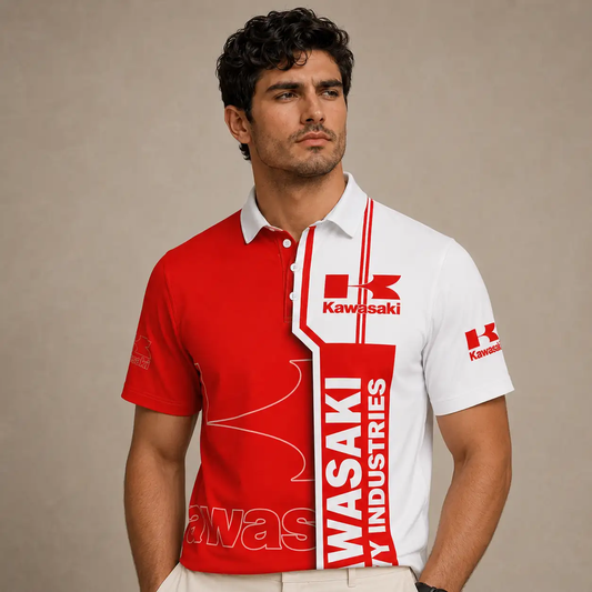 Motorsport Polo Shirt Mens Red White Printed Golf Shirt Chaosborn