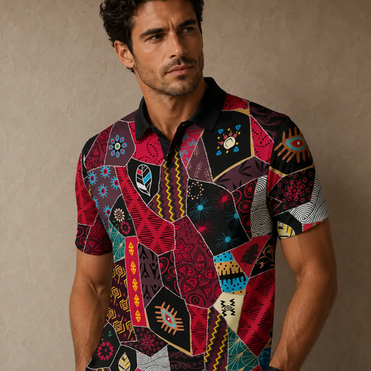 Patchwork Polo Shirt Mens Colourful Retro Golf Shirt Chaosborn