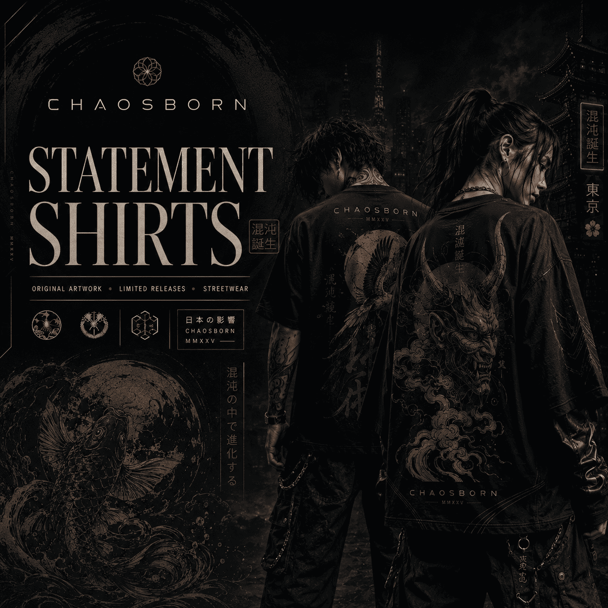 CHAOSBORN statement shirts featuring bold original artwork, dark graphic design and limited release streetwear energy