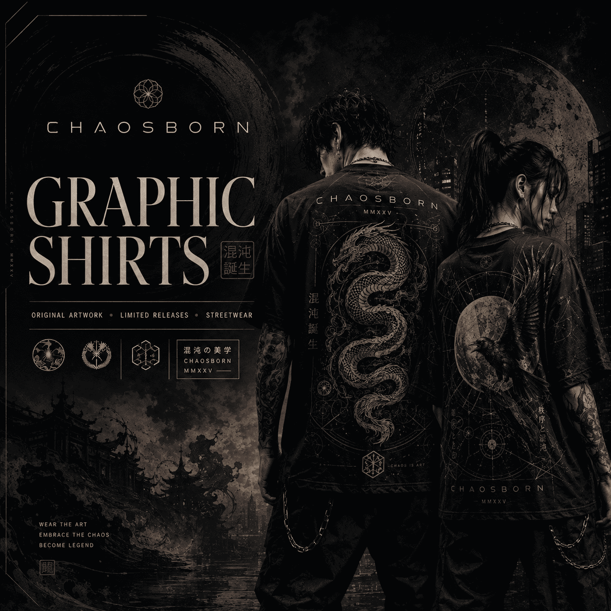 CHAOSBORN graphic shirts featuring original artwork, dark streetwear styling, bold prints and limited release visual design