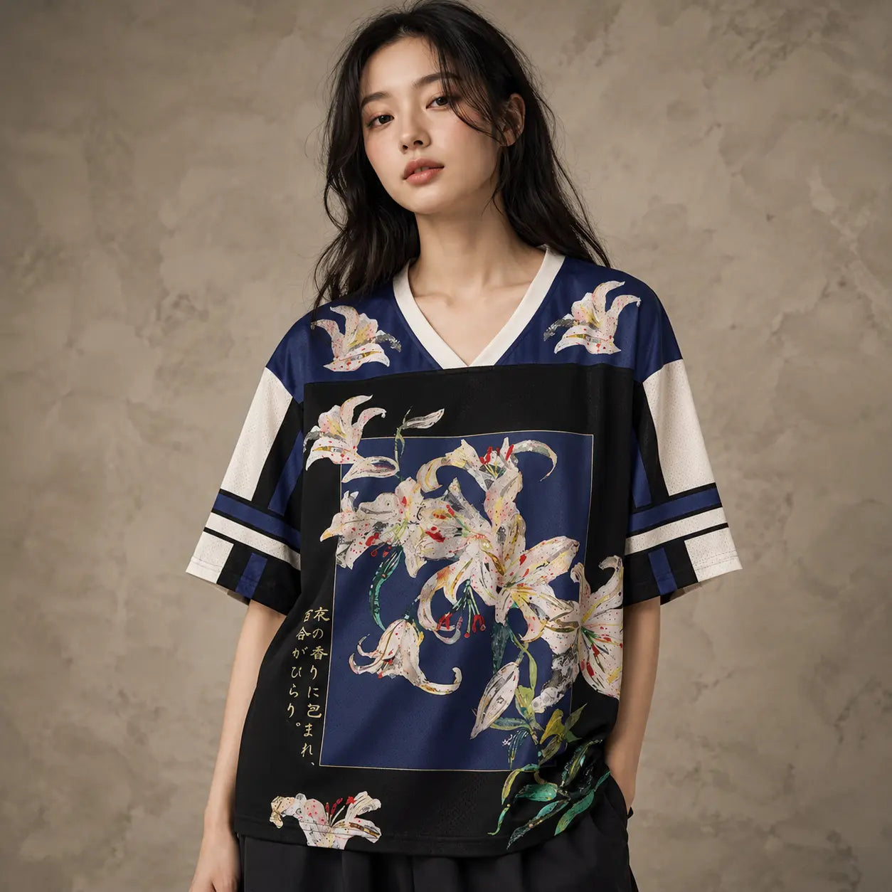 Lily Football Shirt Womens Black Floral Soccer Jersey