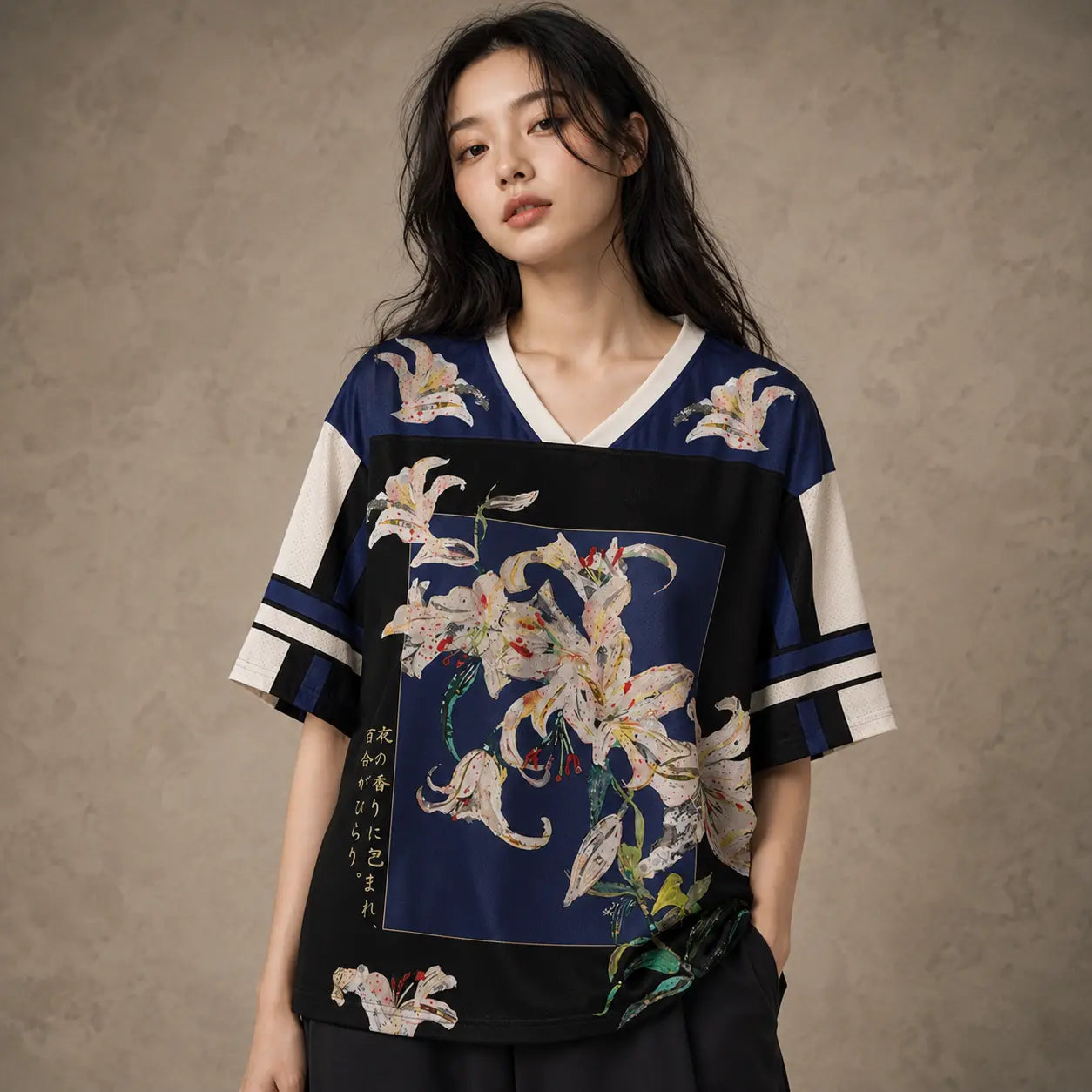 Lily Football Shirt Womens Black Floral Soccer Jersey