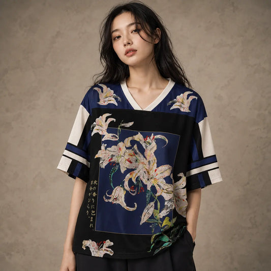 Lily Football Shirt Womens Black Floral Soccer Jersey