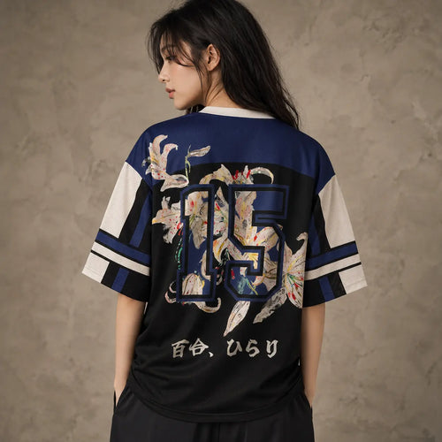 Lily Football Shirt Womens Black Floral Soccer Jersey