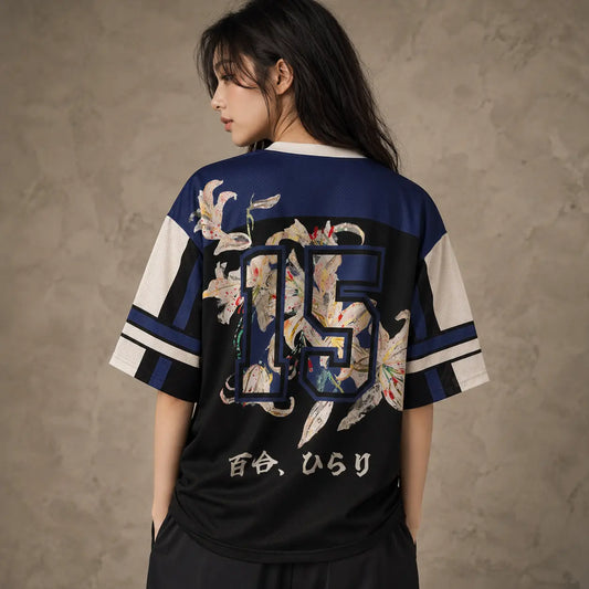 Lily Football Shirt Womens Black Floral Soccer Jersey