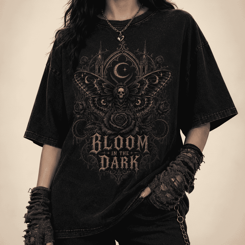 Oversized Gothic Shirt Bloom In The Dark CHAOSBORN - Chaos Born