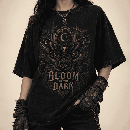 Oversized Gothic Shirt Bloom In The Dark CHAOSBORN - Chaos Born