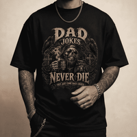 Person wearing a black t-shirt with a graphic design and text.