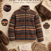 Luxury Fair Isle Sherpa Fleece Jacket, Full Zip Nordic Geometric Fleece, Unisex Oversized Vintage Winter Streetwear Coat