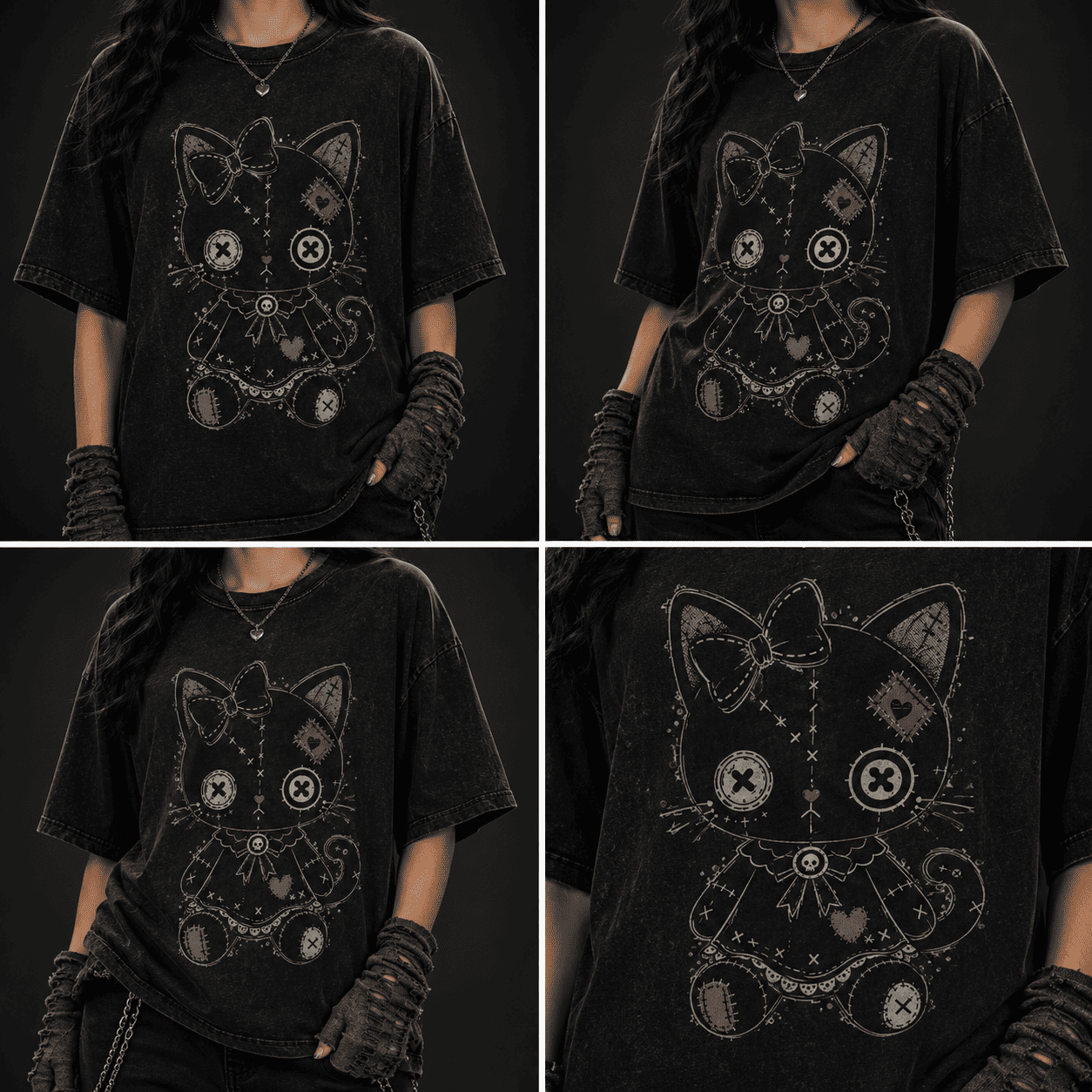 Oversized Gothic Shirt Voodoo Cat Doll CHAOSBORN - Chaos Born