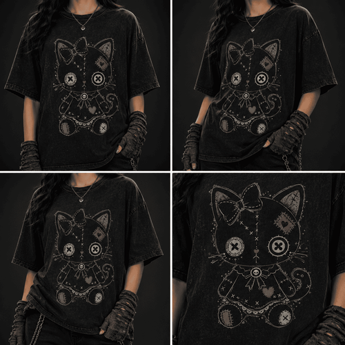 Oversized Gothic Shirt Voodoo Cat Doll CHAOSBORN - Chaos Born