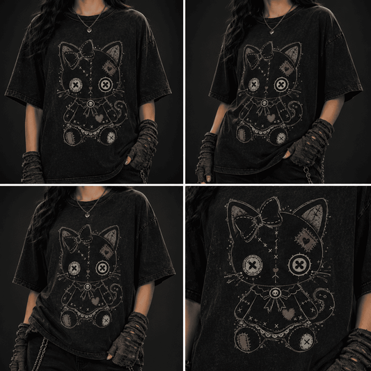 Oversized Gothic Shirt Voodoo Cat Doll CHAOSBORN - Chaos Born