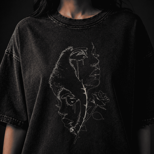 Oversized Gothic Shirt Dual Faces Thorn Rose CHAOSBORN - Chaos Born