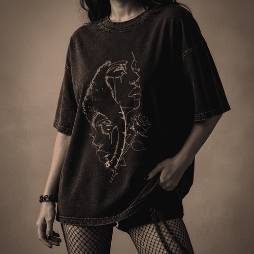 Oversized Gothic Shirt Dual Faces Thorn Rose CHAOSBORN - Chaos Born
