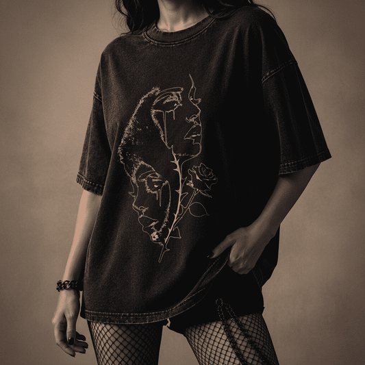Oversized Gothic Shirt Dual Faces Thorn Rose CHAOSBORN - Chaos Born