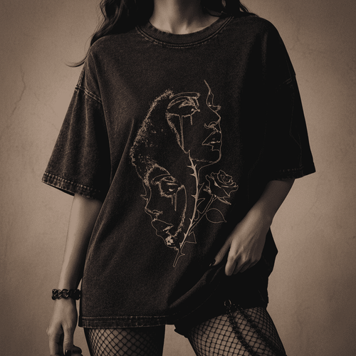 Oversized Gothic Shirt Dual Faces Thorn Rose CHAOSBORN - Chaos Born