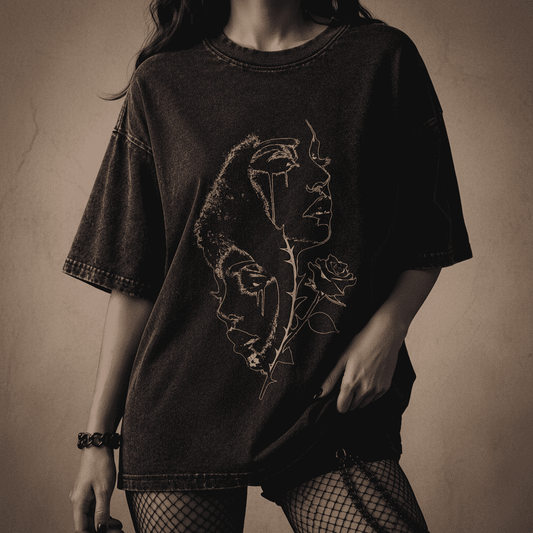 Oversized Gothic Shirt Dual Faces Thorn Rose CHAOSBORN - Chaos Born