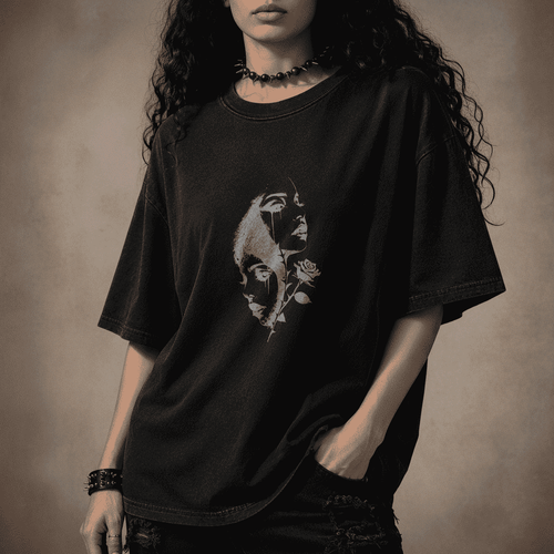 Oversized Gothic Shirt Split Faces Dark Rose CHAOSBORN - Chaos Born