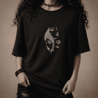 Oversized Gothic Shirt Split Faces Dark Rose CHAOSBORN - Chaos Born