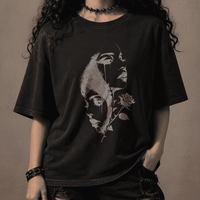 Oversized Gothic Shirt Split Faces Dark Rose CHAOSBORN - Chaos Born