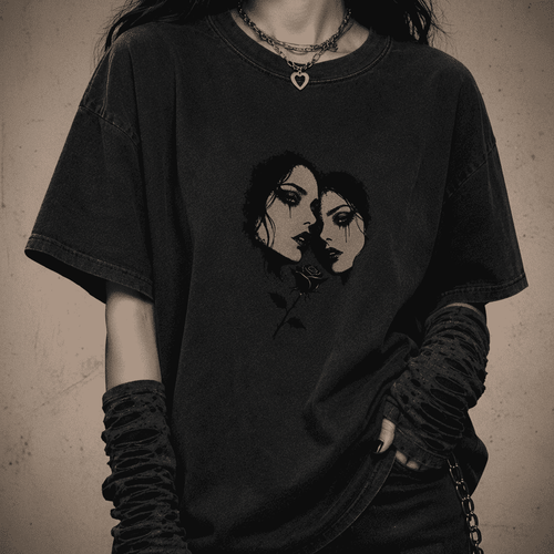 Oversized Gothic Shirt Twin Souls Black Rose CHAOSBORN - Chaos Born