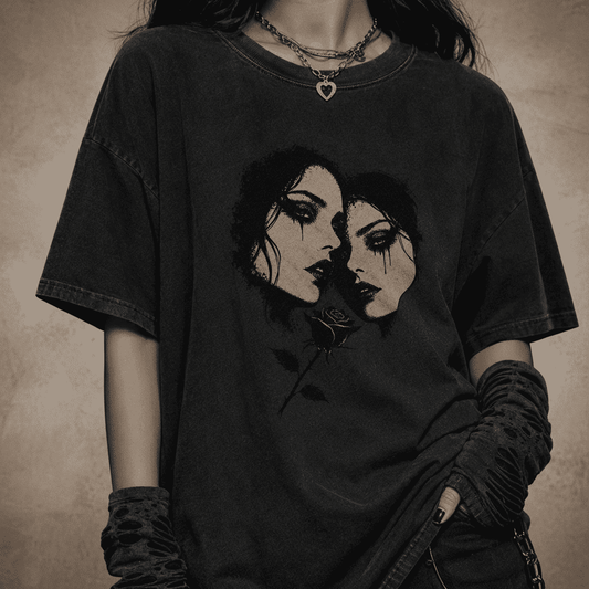 Oversized Gothic Shirt Twin Souls Black Rose CHAOSBORN - Chaos Born
