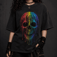 Oversized Skull Graphic Shirt Rainbow Drip CHAOSBORN - Chaos Born