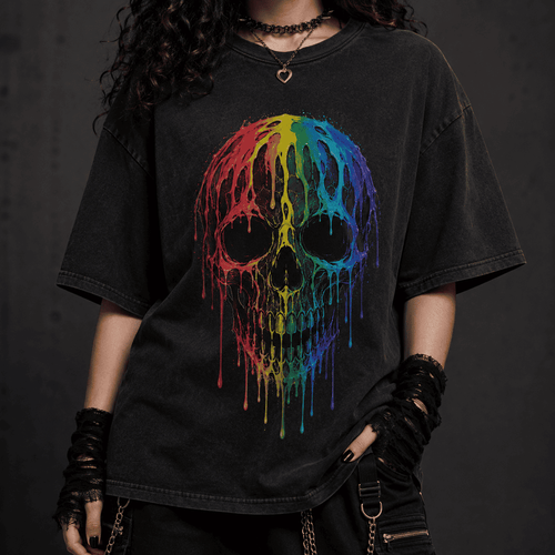 Oversized Skull Graphic Shirt Rainbow Drip CHAOSBORN - Chaos Born