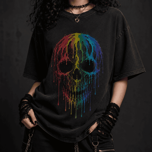 Oversized Skull Graphic Shirt Rainbow Drip CHAOSBORN - Chaos Born
