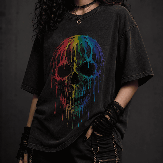 Oversized Skull Graphic Shirt Rainbow Drip CHAOSBORN - Chaos Born