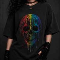 Oversized Skull Graphic Shirt Rainbow Drip CHAOSBORN - Chaos Born