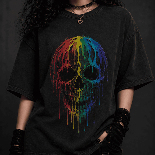 Oversized Skull Graphic Shirt Rainbow Drip CHAOSBORN - Chaos Born