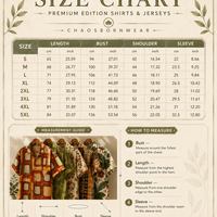 A size chart and measurement guide for Chaosborn Wear's premium edition shirts and jerseys.