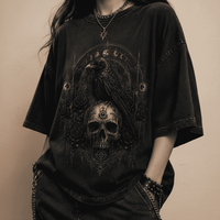 Oversized Gothic Shirt Raven Skull Moon CHAOSBORN - Chaos Born