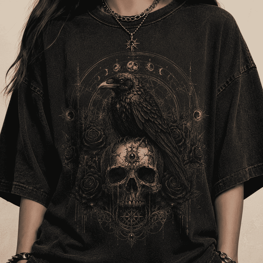Oversized Gothic Shirt Raven Skull Moon CHAOSBORN - Chaos Born