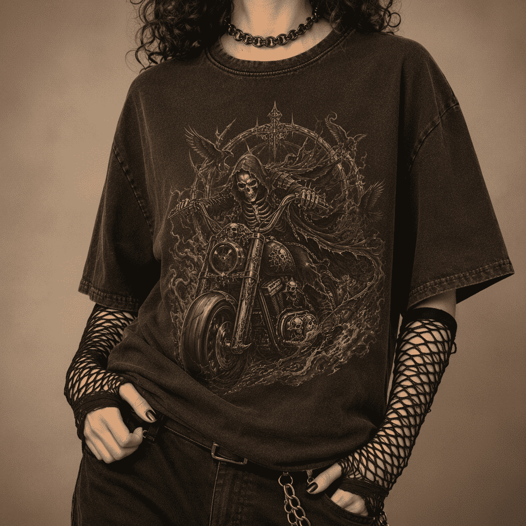 Oversized Gothic Shirt Grim Reaper Skull Rider CHAOSBORN - Chaos Born
