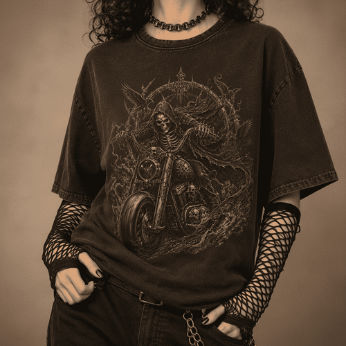 Oversized Gothic Shirt Grim Reaper Skull Rider CHAOSBORN - Chaos Born