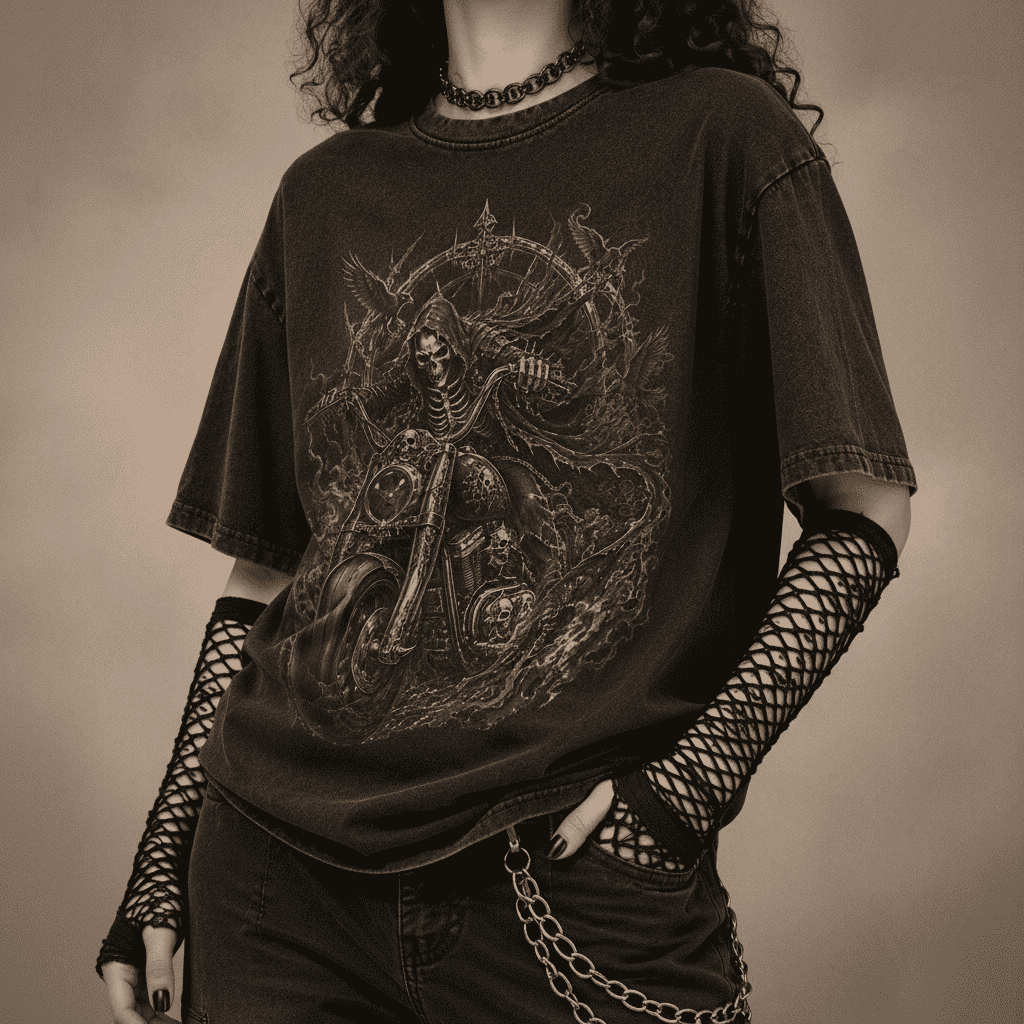 Oversized Gothic Shirt Grim Reaper Skull Rider CHAOSBORN - Chaos Born