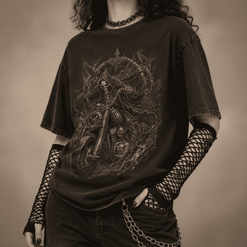 Oversized Gothic Shirt Grim Reaper Skull Rider CHAOSBORN - Chaos Born