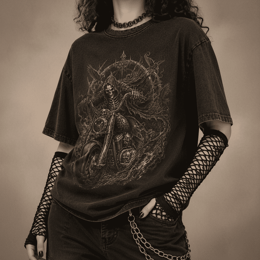 Oversized Gothic Shirt Grim Reaper Skull Rider CHAOSBORN - Chaos Born