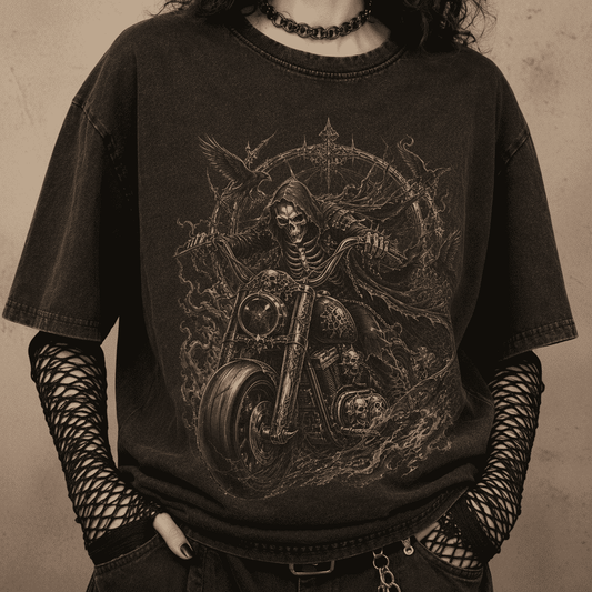 Oversized Gothic Shirt Grim Reaper Skull Rider CHAOSBORN - Chaos Born