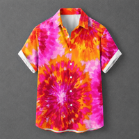 Sunset Tie Dye Shirt, Colourful Rainbow Shirt, Mens Abstract Button Up, Retro Summer Pattern Shirt, Festival Holiday Shirt, Bright Short Sleeve Top, Gift for Him
