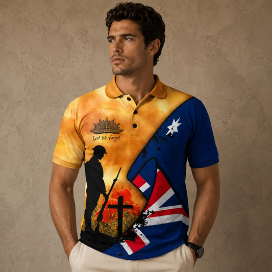 Australia Flag Polo Shirt Mens Remembrance Golf Shirt Chaosborn