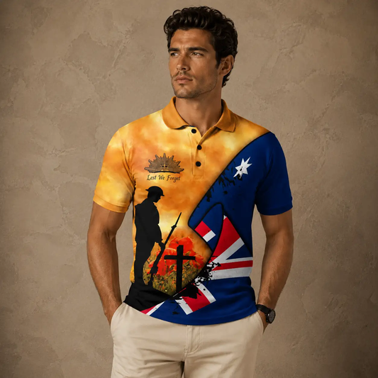 Australia Flag Polo Shirt Mens Remembrance Golf Shirt Chaosborn