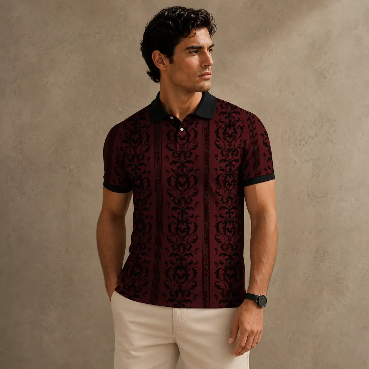 Baroque Polo Shirt Mens Vintage Damask Golf Shirt Chaosborn
