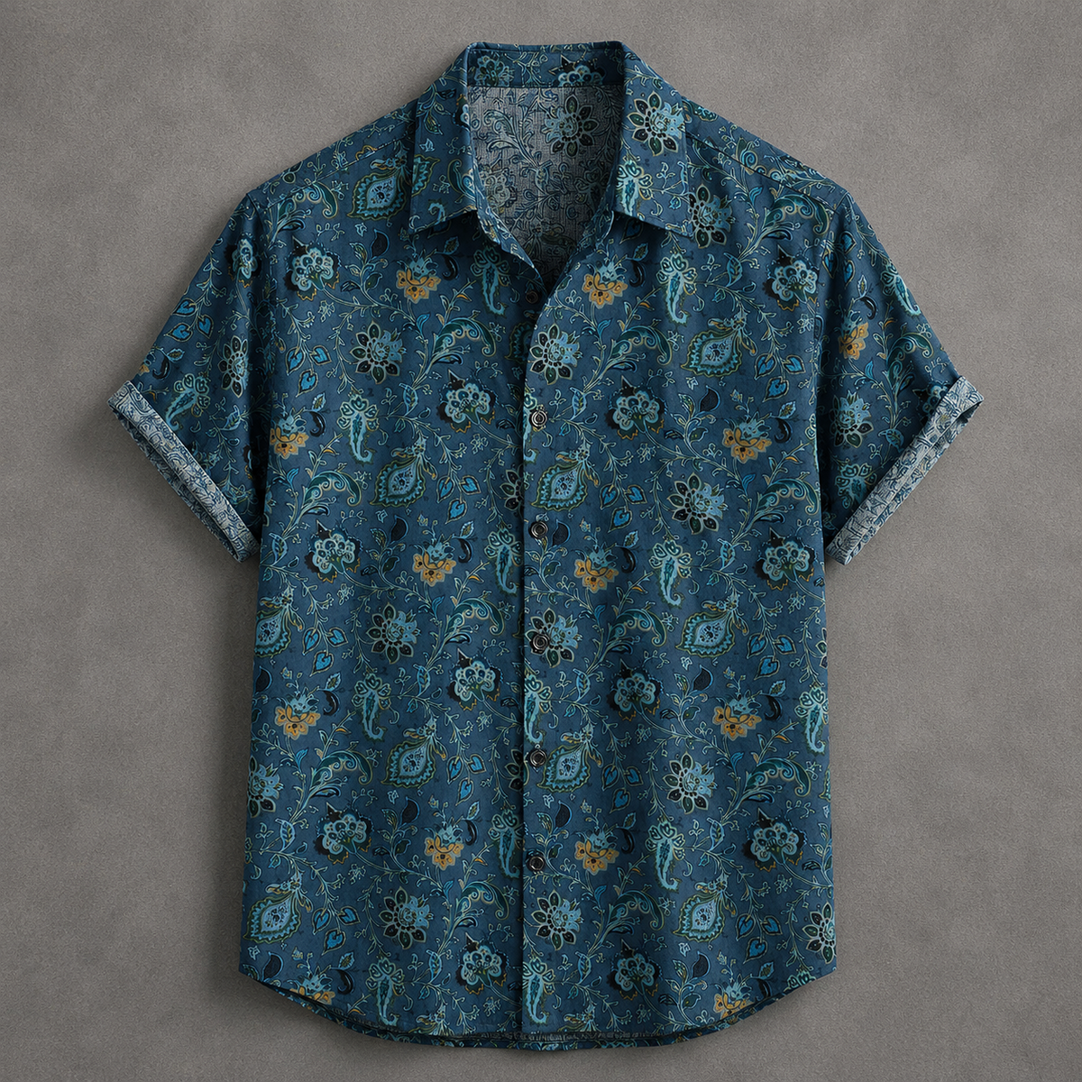 Teal Paisley Floral Button-Up Shirt
